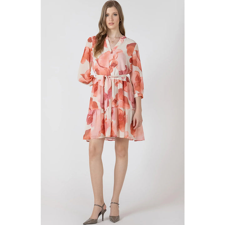 Robe longue étagée ceinturée en sergé noir
