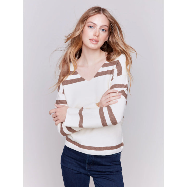 Charlie B Striped V-Neck Sweater