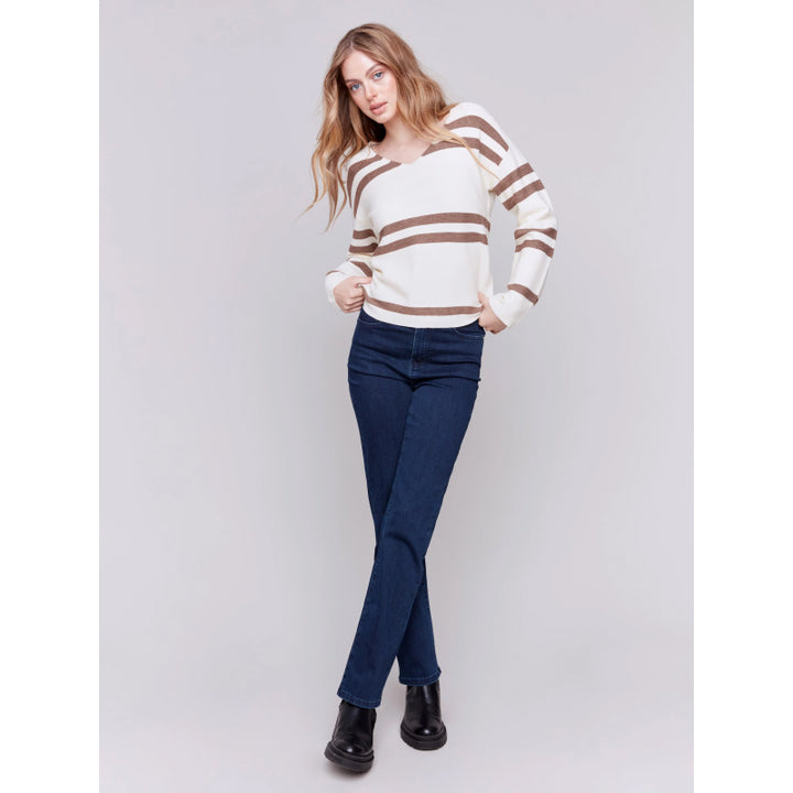 Charlie B Striped V-Neck Sweater