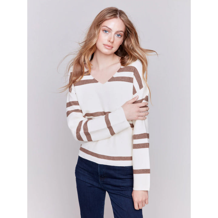 Charlie B Striped V-Neck Sweater