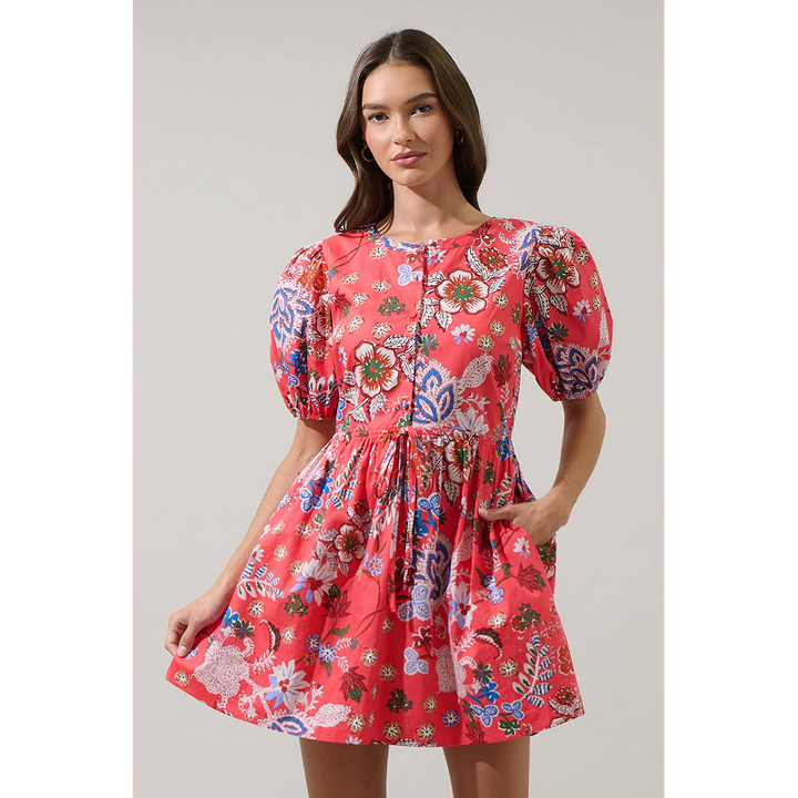 Mini-robe à manches bouffantes Alba à fleurs Sugarlips Oreanna