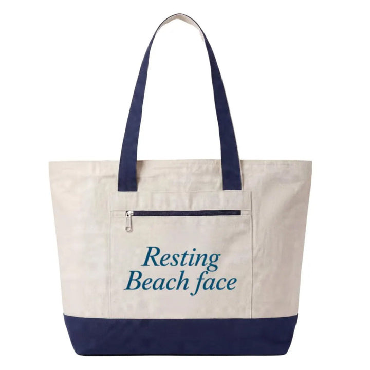 Coastal Canvas Zipper Tote Bag | Resting Beach Face