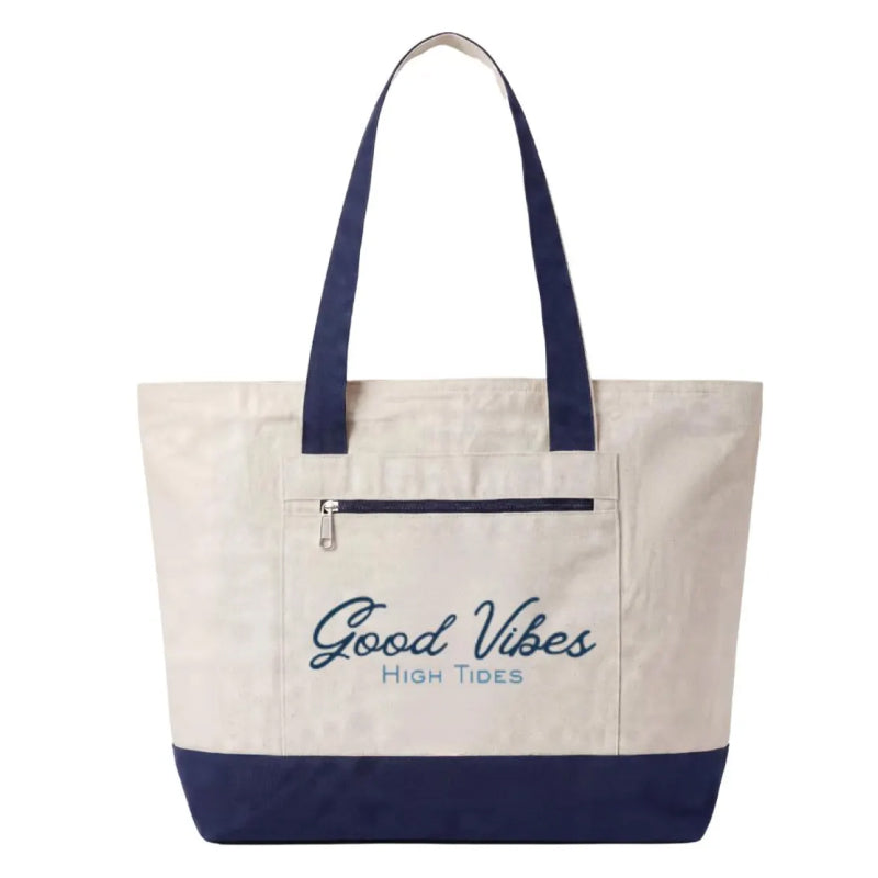 Coastal Canvas Zipper Tote Bag | Good Vibes High Tides