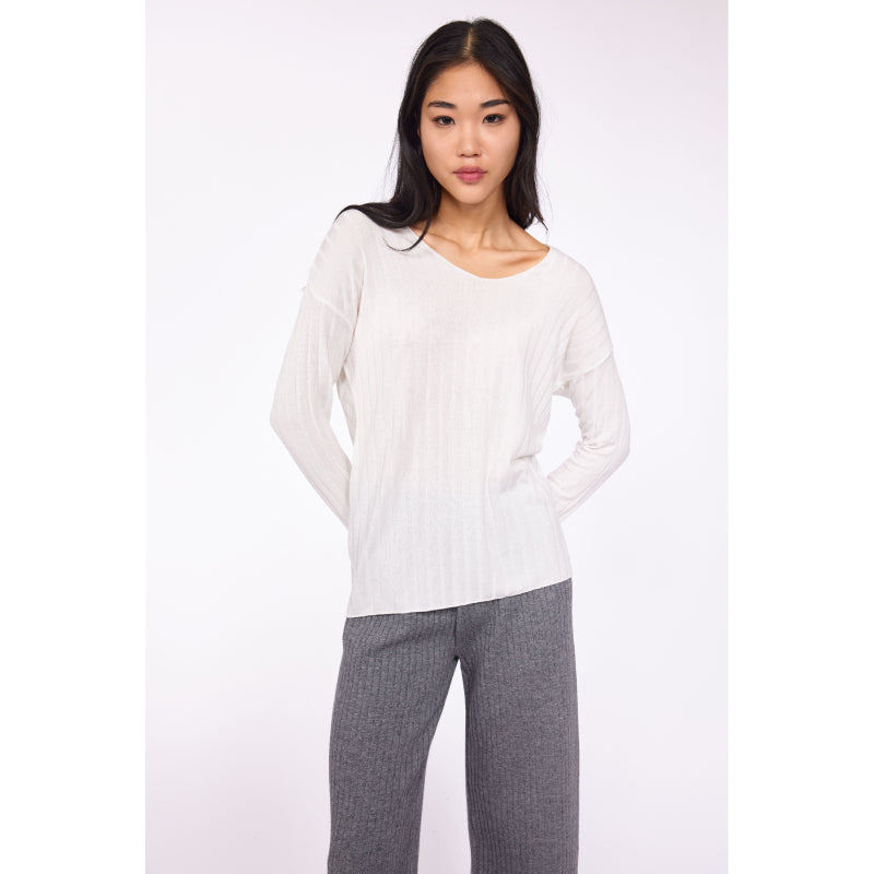 Pistache Light Knit Ribbed V-Neck