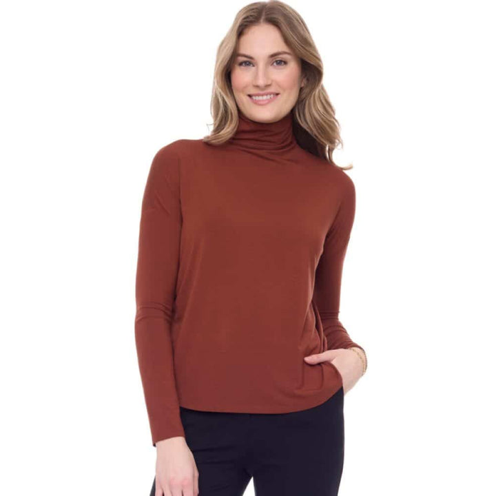 Tyler Madison Morgan Knit Jersey Turtleneck Top