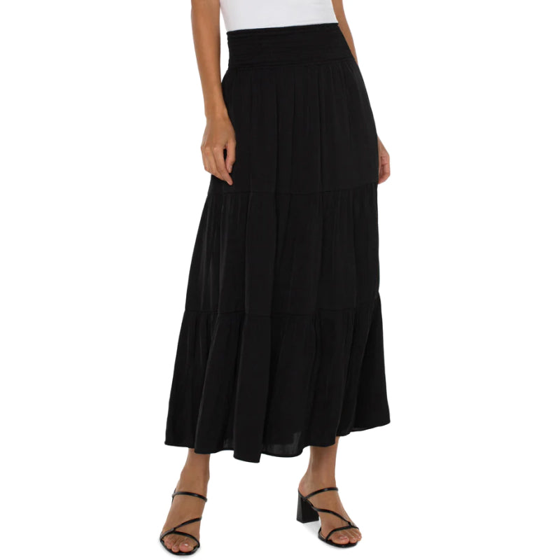 Liverpool Tiered Woven Maxi Skirt with Smocked Waist