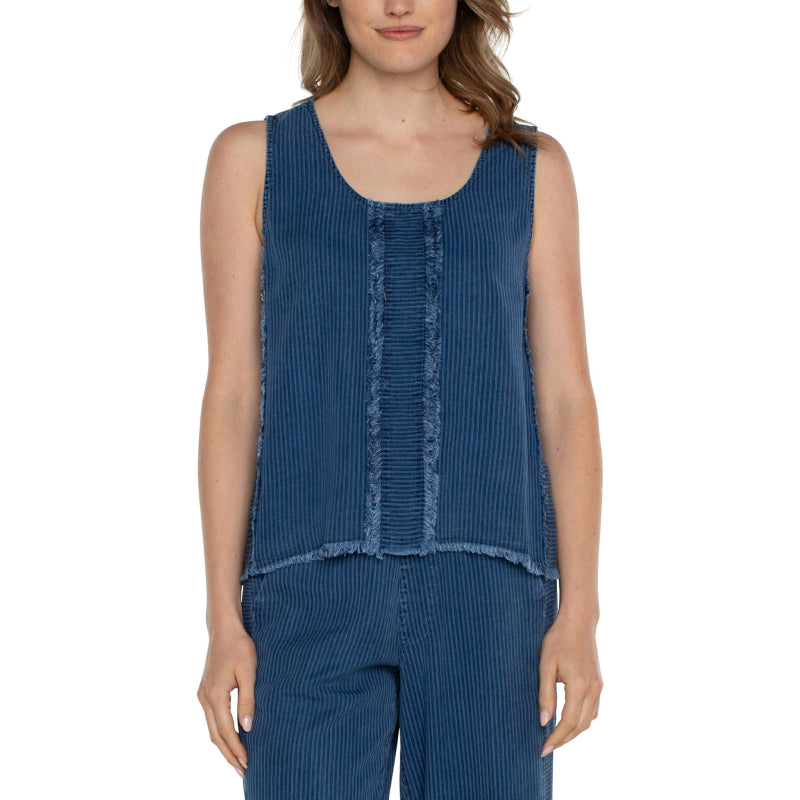 Liverpool Sleeveless Scoop Neck with Fray Panel Insets