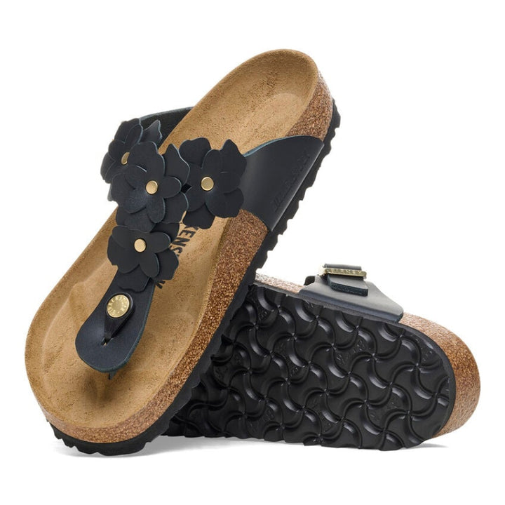 Birkenstock Gizeh Flowers Cuir Noir - Régulier