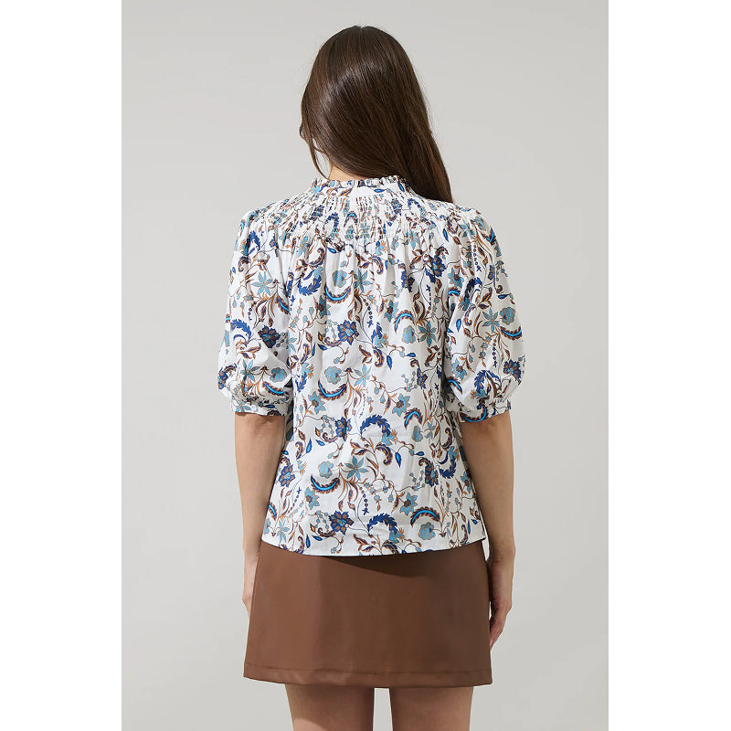 Haut Ralston Floral Blossom froncé à col montant Sugarlips