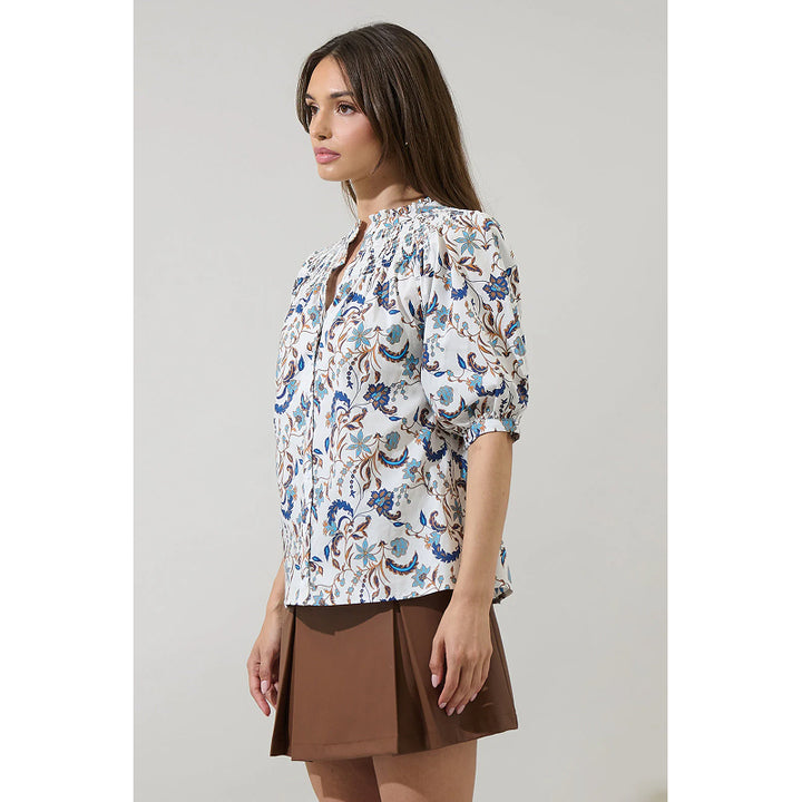 Haut Ralston Floral Blossom froncé à col montant Sugarlips