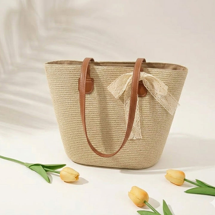 Sac de plage en paille avec ruban Essentials - À emporter dehors