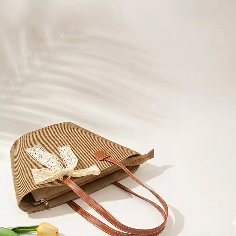 Sac de plage en paille avec ruban Essentials - À emporter dehors