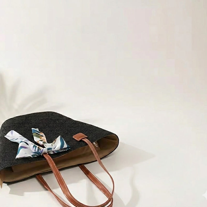 Sac de plage en paille avec ruban Essentials - À emporter dehors