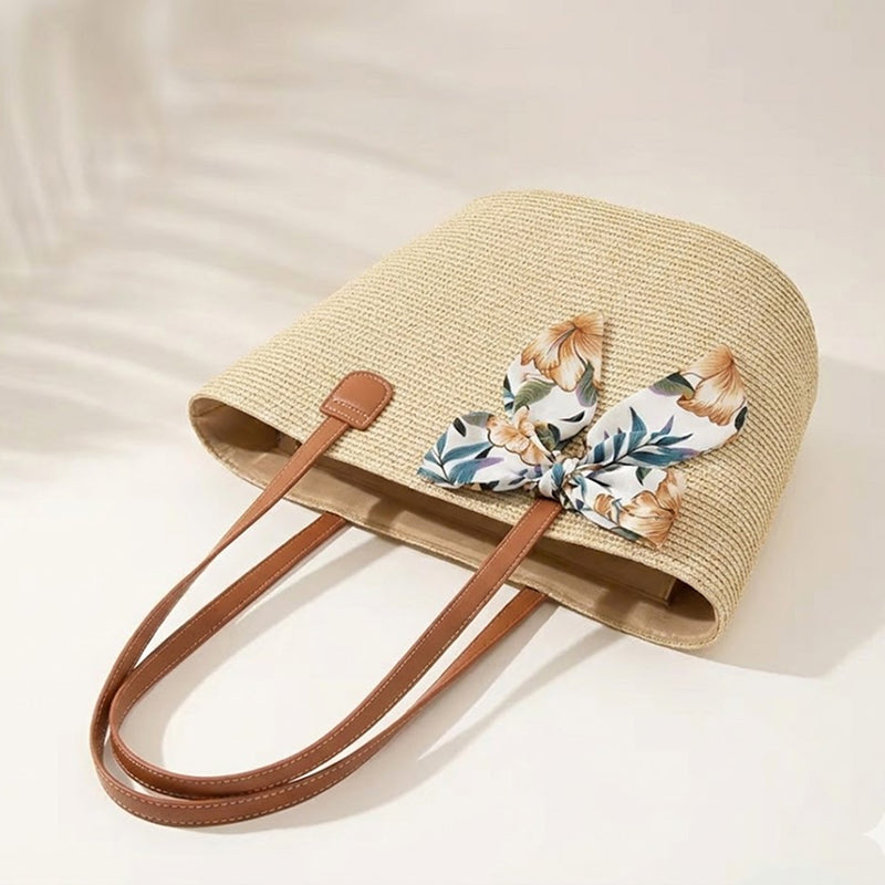 Sac de plage en paille avec ruban Essentials - À emporter dehors