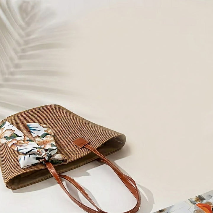 Sac de plage en paille avec ruban Essentials - À emporter dehors