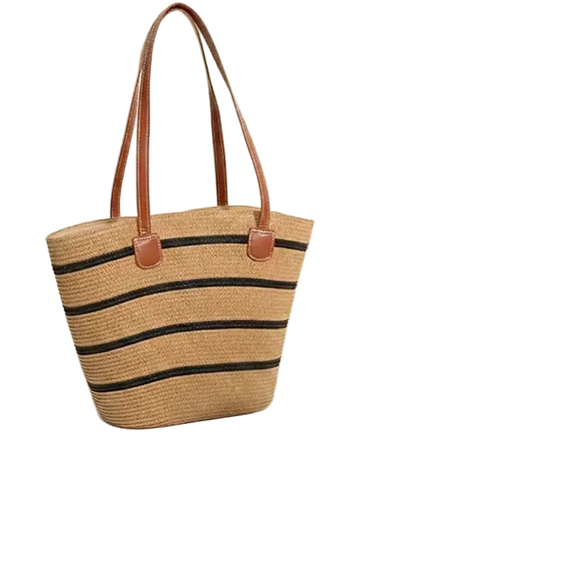 Sac de plage en paille rayé Essentials « Take It Outside »