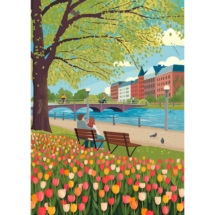Casse-tête villageois - Saison des tulipes | Puzzle de 500 pièces
