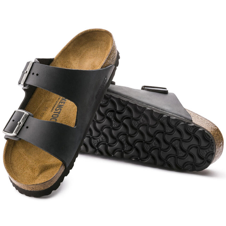 Birkenstock Arizona Sandales en cuir huilé noir - Étroites