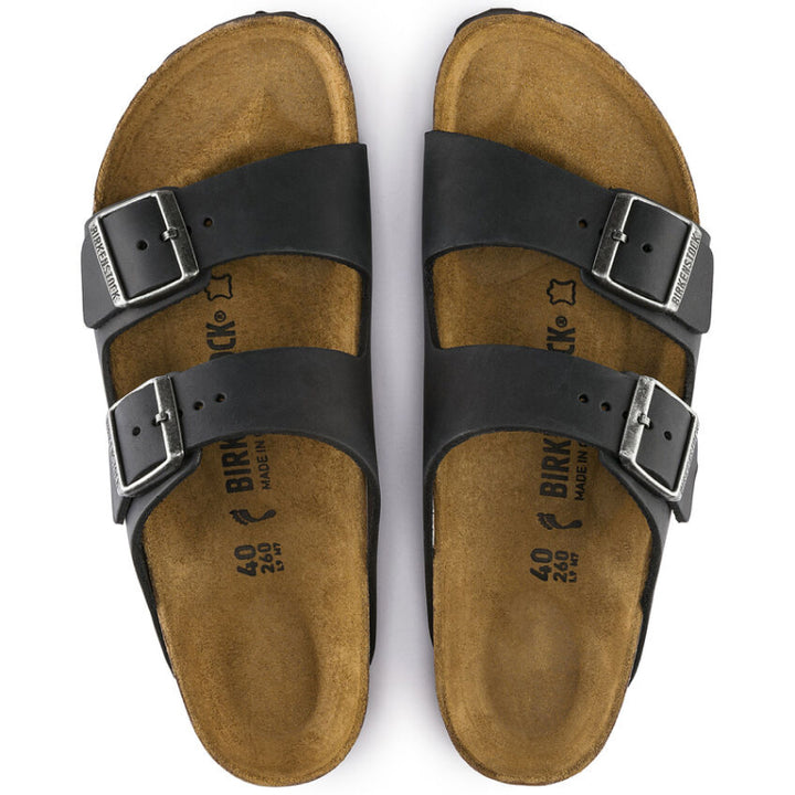 Birkenstock Arizona Sandales en cuir huilé noir - Étroites