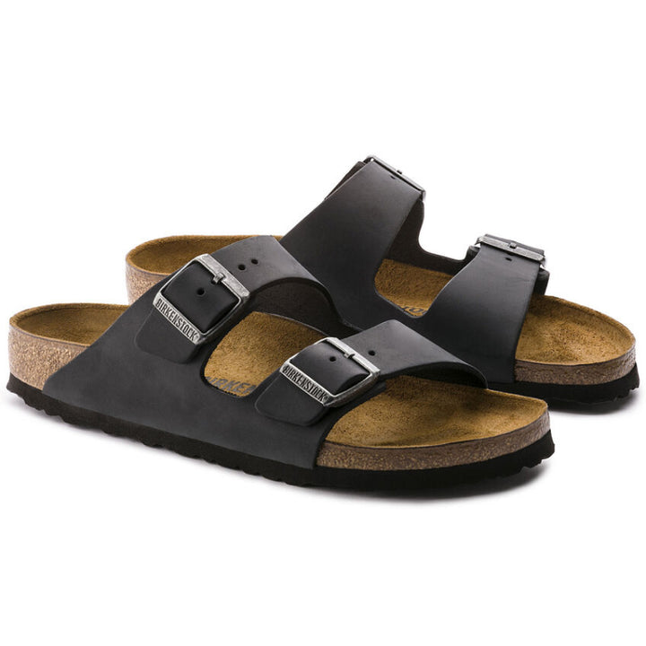 Birkenstock Arizona Sandales en cuir huilé noir - Étroites