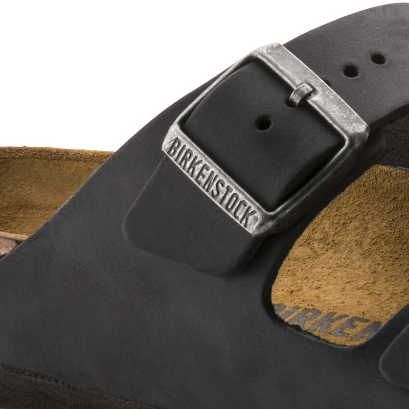 Birkenstock Arizona Sandales en cuir huilé noir - Étroites