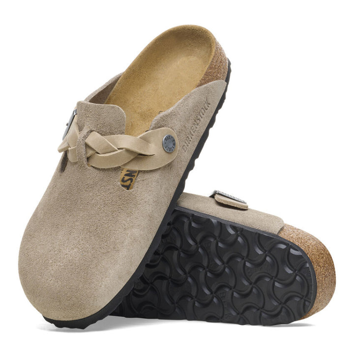 Birkenstock Boston Braid Taupe Suede/Oiled Leather - Narrow