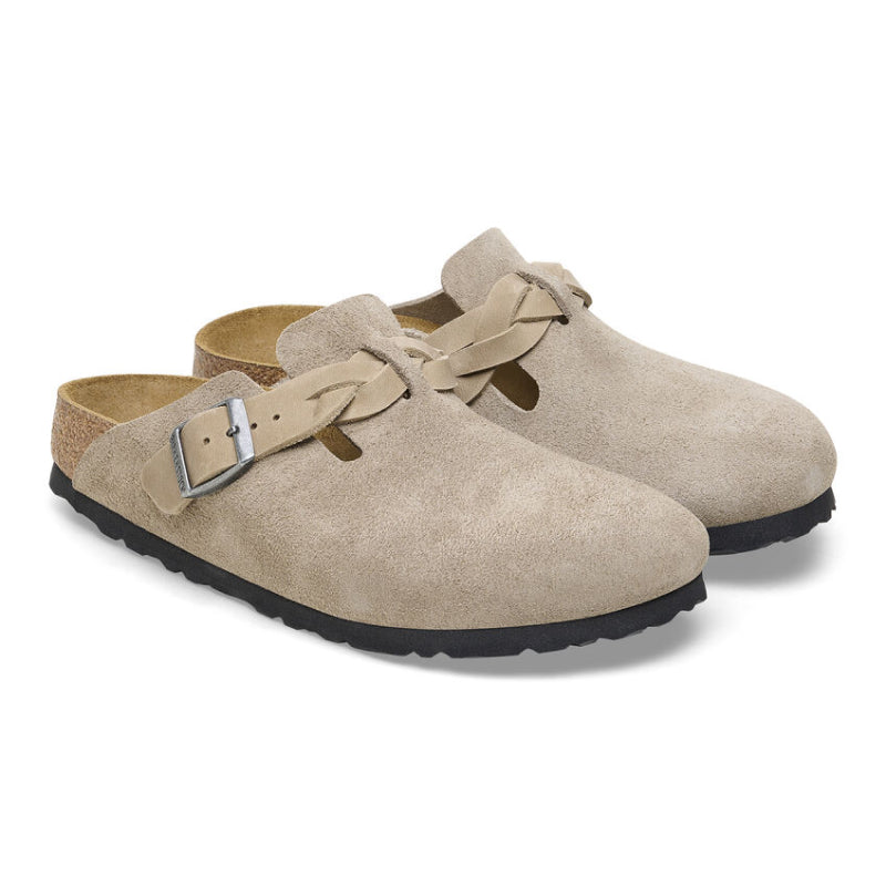 Birkenstock Boston Braid Taupe Suede/Oiled Leather - Narrow