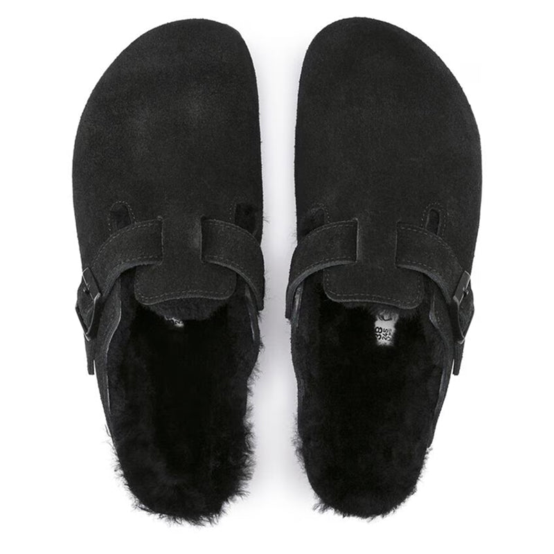 Birkenstock Boston Shearling Cuir Velours Noir - Coupe normale