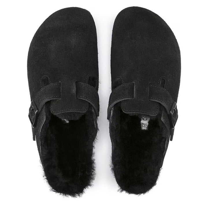 Birkenstock Boston Shearling Cuir Velours Noir - Coupe normale