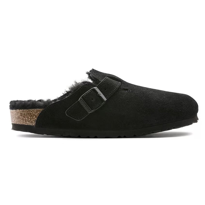 Birkenstock Boston Shearling Cuir Velours Noir - Coupe normale