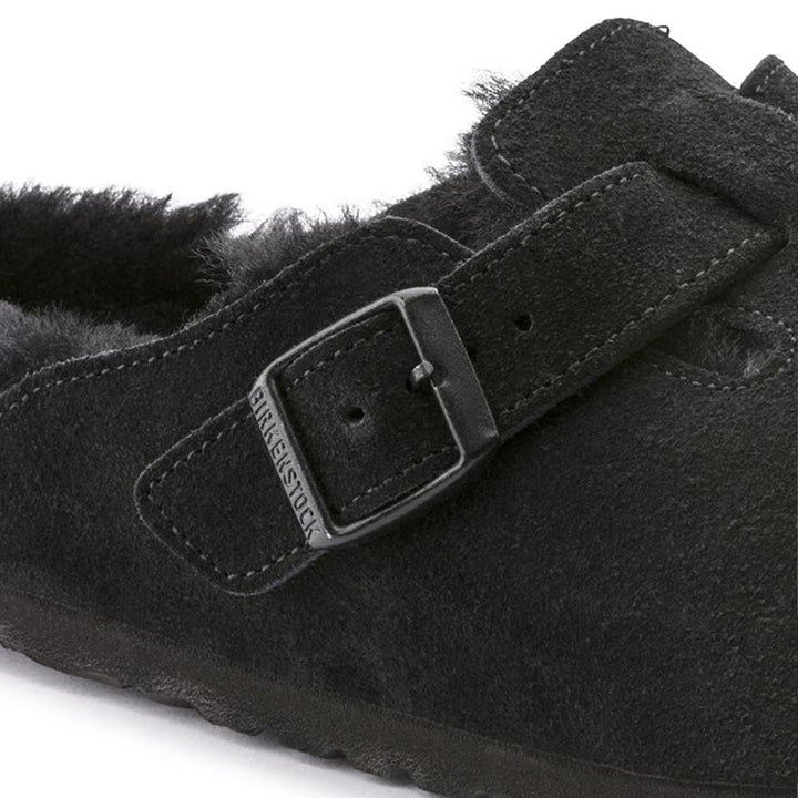 Birkenstock Boston Shearling Cuir Velours Noir - Coupe normale