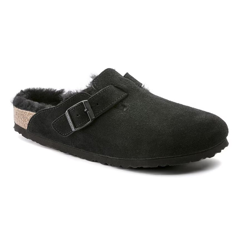 Birkenstock Boston Shearling Cuir Velours Noir - Coupe normale