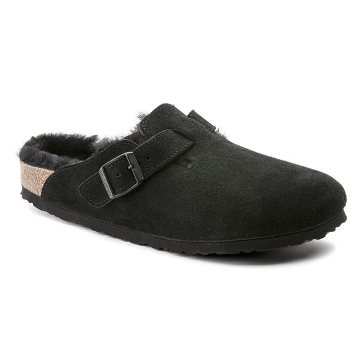 Birkenstock Boston Shearling Cuir Velours Noir - Coupe normale