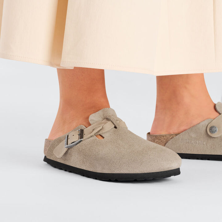 Birkenstock Boston Braid Taupe Suede/Oiled Leather - Narrow