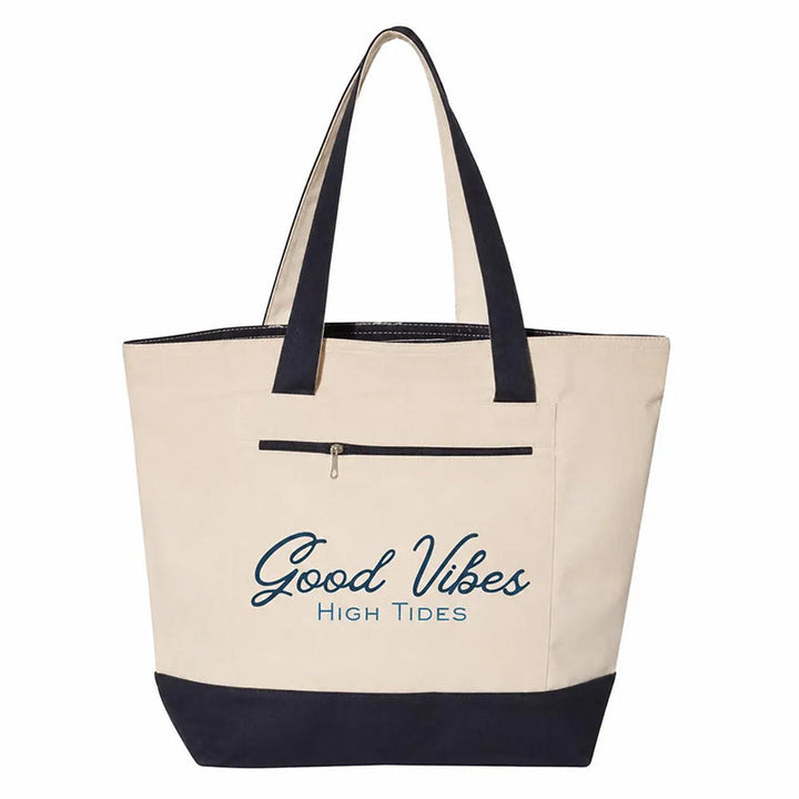 Coastal Canvas Zipper Tote Bag | Good Vibes High Tides