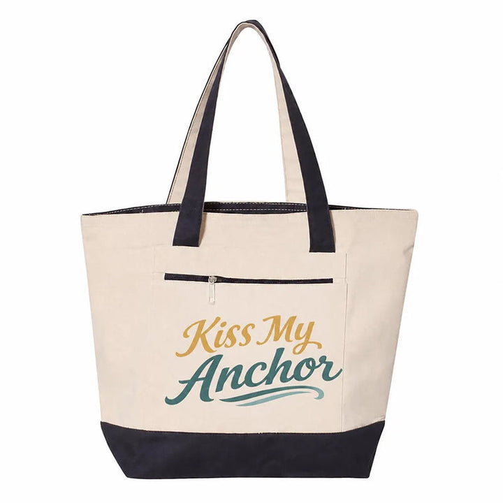 Coastal Canvas Zipper Tote Bag | Kiss My Anchor