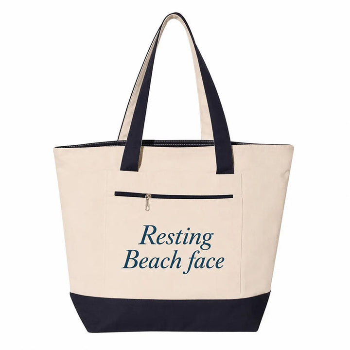Coastal Canvas Zipper Tote Bag | Resting Beach Face