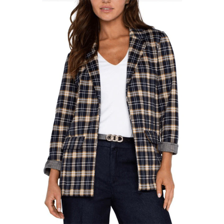 Liverpool Boyfriend Blazer With Princess Dart - Dark Navy Tartan Plaid