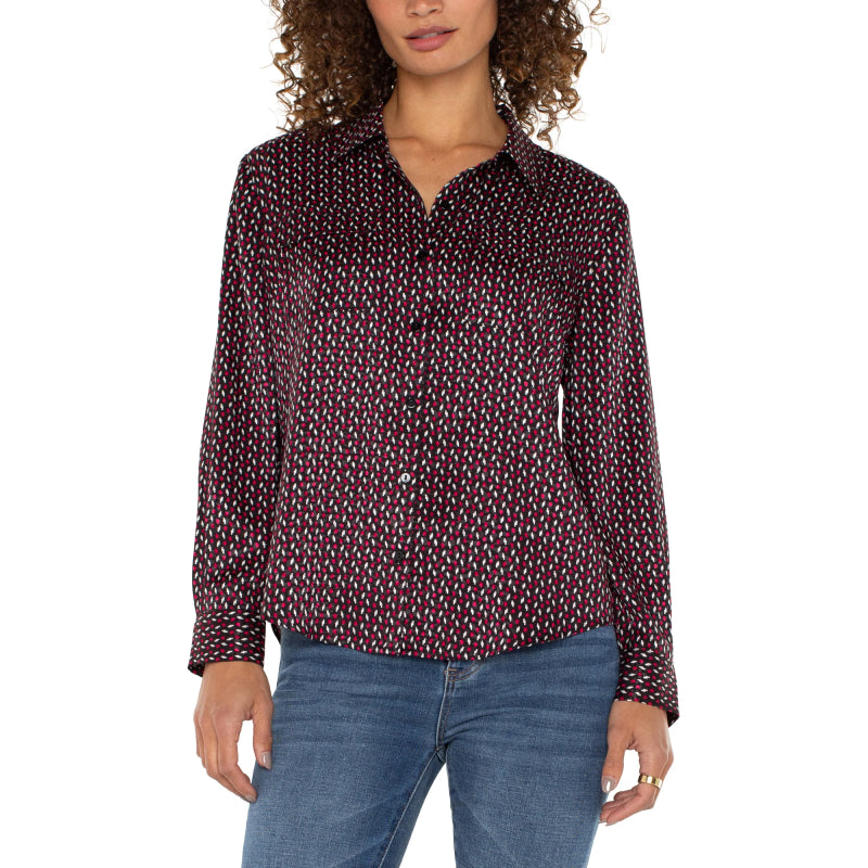 Liverpool Flap Pocket Button Up Woven Blouse