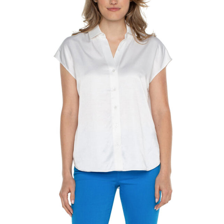 Liverpool Dolman Sleeve Blouse with Collar & Button Front