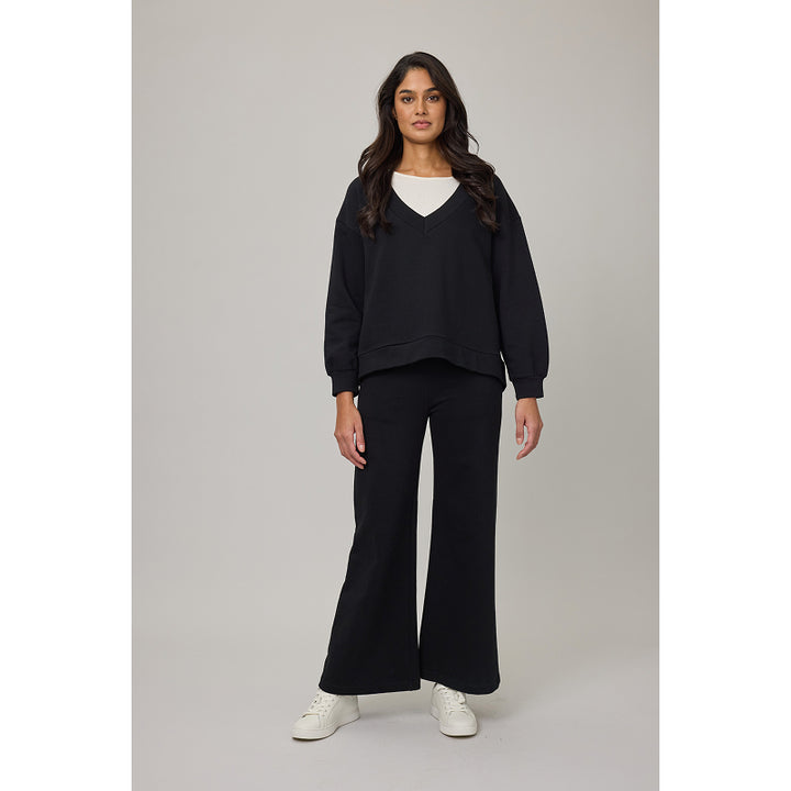Pantalon de détente large en coton éponge à enfiler Pistache