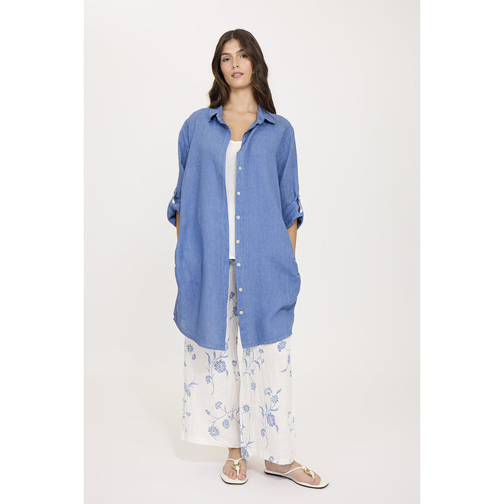 Robe chemisier en lin pistache
