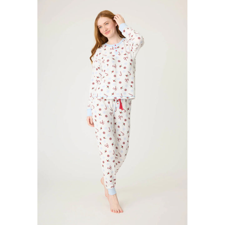 PJ Salvage Candy Cane Waffle Thermal Ski Jammie Set