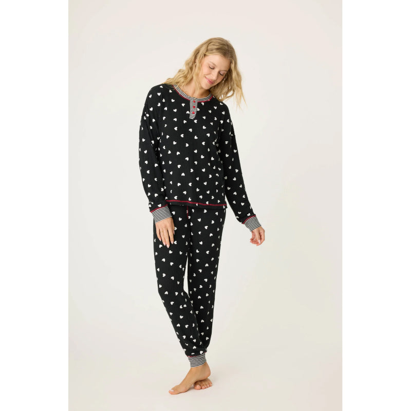 PJ Salvage Tiny Hearts Waffle Thermal Ski Jammie Set