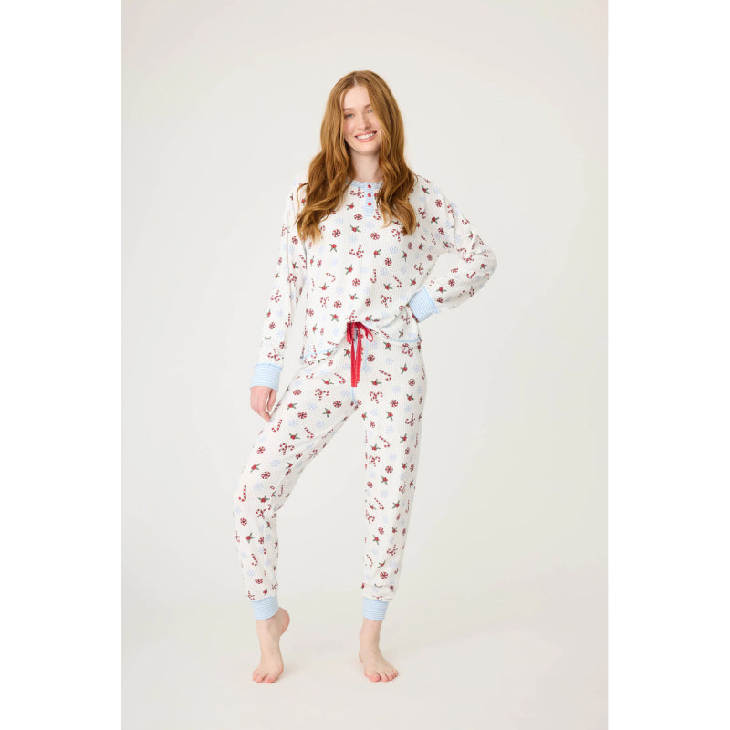 PJ Salvage Candy Cane Waffle Thermal Ski Jammie Set