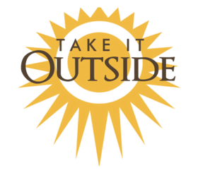 Sun-shaped logo with 'Take It Outside' text on a white background