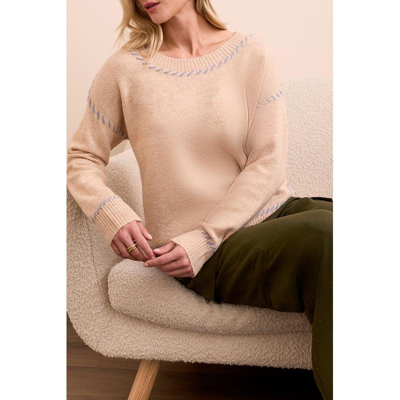 Pull ras du cou tribal à manches longues avec surpiqûres