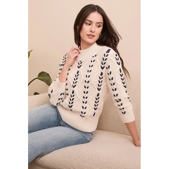 Pull tribal à col montant en maille torsadée et manches 3/4