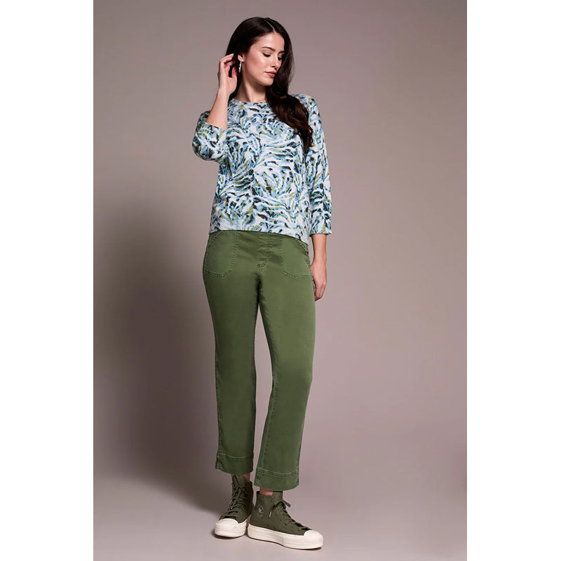 Pull col rond en fil doux avec manches trois-quarts à motif tribal