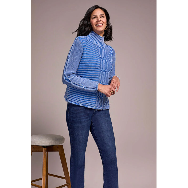 Pull col montant en maille torsadée délavée Tribal Vintage